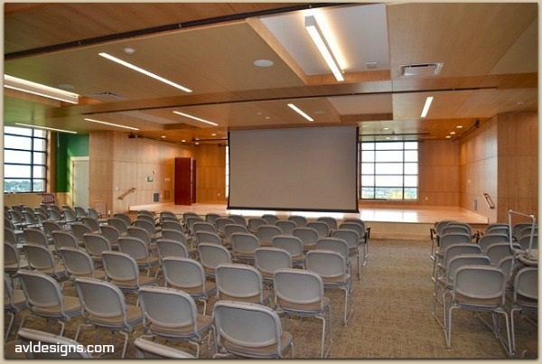 Lecture hall at Grewen Hall where AVL Designs Inc. made acoustical and audio visual designs. Acoustical and audio visual designs by AVL Designs Inc for Grewen Hall